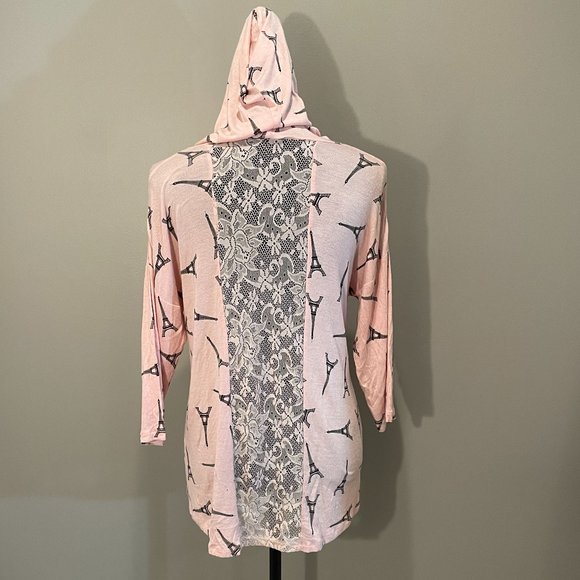 American Dream Tops - American Dream Womans Lace Back Lgt Wgt Lng Sleeve Pink Hoodie  sz S NWOT